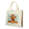 "Linen bag featuring Vincent van Gogh's Sunflowers artwork by Carmani. Vincent van Gogh, Sunflowers, linen bag, art-inspired bag, van Gogh gift, stylish tote, eco-friendly bag, unique design, functional art, gift for art lovers. Τσάντα λινάτσα με έργο του Βίνσεντ βαν Γκογκ, Ηλιοτρόπια, από την Carmani. Βίνσεντ βαν Γκογκ, Ηλιοτρόπια, τσάντα λινάτσα, τσάντα εμπνευσμένη από τέχνη, δώρο βαν Γκογκ, στυλάτη τσάντα, οικολογική τσάντα, μοναδικός σχεδιασμός, λειτουργική τέχνη, δώρο για λάτρεις της τέχνης.