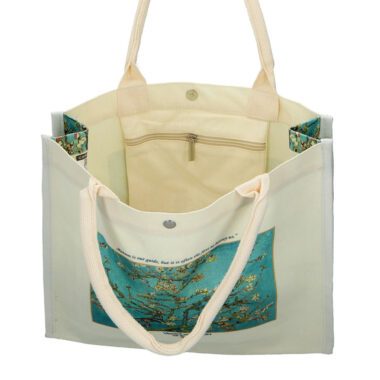 Linen bag featuring Vincent van Gogh's Blossoming Almond Tree artwork by Carmani. Vincent van Gogh, Blossoming Almond Tree, linen bag, art-inspired bag, van Gogh gift, stylish tote, eco-friendly bag, unique design, functional art, gift for art lovers , Τσάντα λινάτσα με έργο του Βίνσεντ βαν Γκογκ, Ανθισμένο Αμύγδαλο, από την Carmani. Βίνσεντ βαν Γκογκ, Ανθισμένο Αμύγδαλο, τσάντα λινάτσα, τσάντα εμπνευσμένη από τέχνη, δώρο βαν Γκογκ, στυλάτη τσάντα, οικολογική τσάντα, μοναδικός σχεδιασμός, λειτουργική τέχνη, δώρο για λάτρεις της τέχνης