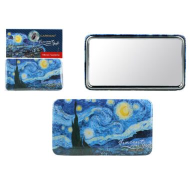 Rectangular mirror featuring Vincent van Gogh's Starry Night artwork by Carmani. Vincent van Gogh, Starry Night, rectangular mirror, art-inspired accessory, van Gogh gift, stylish design, compact mirror, functional art, gift for art lovers, Ορθογώνιος καθρέφτης με έργο του Βίνσεντ βαν Γκογκ, Το Αστεροβραδινό, από την Carmani. Βίνσεντ βαν Γκογκ, Το Αστεροβραδινό, ορθογώνιος καθρέφτης, αξεσουάρ εμπνευσμένο από τέχνη, δώρο βαν Γκογκ, στυλάτος σχεδιασμός, συμπαγής καθρέφτης, λειτουργική τέχνη, δώρο για λάτρεις της τέχνης.