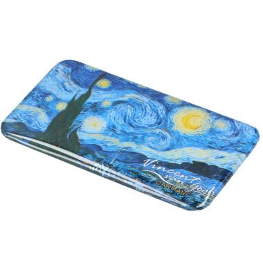 Rectangular mirror featuring Vincent van Gogh's Starry Night artwork by Carmani. Vincent van Gogh, Starry Night, rectangular mirror, art-inspired accessory, van Gogh gift, stylish design, compact mirror, functional art, gift for art lovers, Ορθογώνιος καθρέφτης με έργο του Βίνσεντ βαν Γκογκ, Το Αστεροβραδινό, από την Carmani. Βίνσεντ βαν Γκογκ, Το Αστεροβραδινό, ορθογώνιος καθρέφτης, αξεσουάρ εμπνευσμένο από τέχνη, δώρο βαν Γκογκ, στυλάτος σχεδιασμός, συμπαγής καθρέφτης, λειτουργική τέχνη, δώρο για λάτρεις της τέχνης.