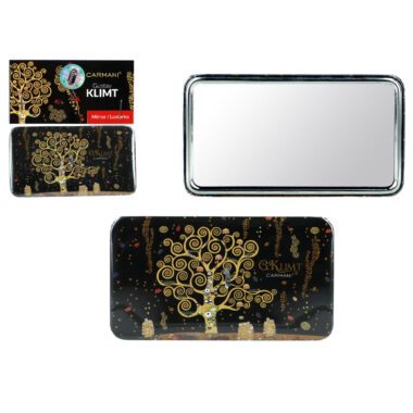 Rectangular mirror featuring Gustav Klimt's Tree of Life artwork by Carmani. Gustav Klimt, Tree of Life, rectangular mirror, art-inspired accessory, Klimt gift, stylish design, compact mirror, functional art, gift for art lovers.