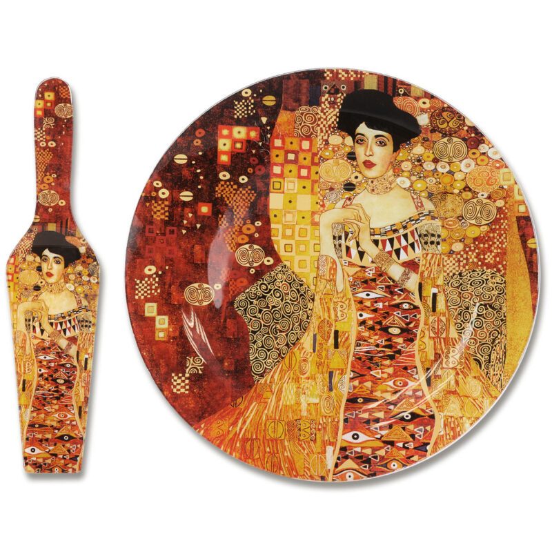 "Dessert plate with spatula featuring Gustav Klimt's Adela artwork by Carmani, 30cm diameter. Gustav Klimt, Adela, dessert plate, art-inspired kitchenware, Klimt gift, stylish design, functional art, serving platter, gift for art lovers. Πιάτο επιδορπίου με σπάτουλα που διαθέτει το έργο του Γκούσταβ Κλιμτ, Άντελα, από την Carmani, διάμετρος 30 εκ. Γκούσταβ Κλιμτ, Άντελα, πιάτο επιδορπίου, κουζίνα εμπνευσμένη από τέχνη, δώρο Κλιμτ, στυλάτος σχεδιασμός, λειτουργική τέχνη, δίσκος σερβιρίσματος, δώρο για λάτρεις της τέχνης