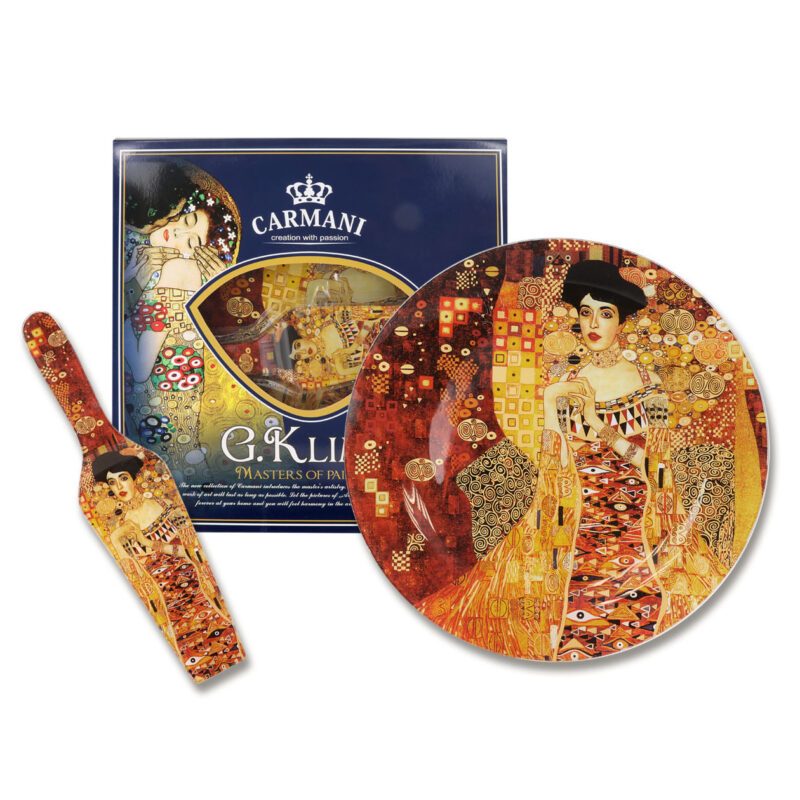 "Dessert plate with spatula featuring Gustav Klimt's Adela artwork by Carmani, 30cm diameter. Gustav Klimt, Adela, dessert plate, art-inspired kitchenware, Klimt gift, stylish design, functional art, serving platter, gift for art lovers. Πιάτο επιδορπίου με σπάτουλα που διαθέτει το έργο του Γκούσταβ Κλιμτ, Άντελα, από την Carmani, διάμετρος 30 εκ. Γκούσταβ Κλιμτ, Άντελα, πιάτο επιδορπίου, κουζίνα εμπνευσμένη από τέχνη, δώρο Κλιμτ, στυλάτος σχεδιασμός, λειτουργική τέχνη, δίσκος σερβιρίσματος, δώρο για λάτρεις της τέχνης