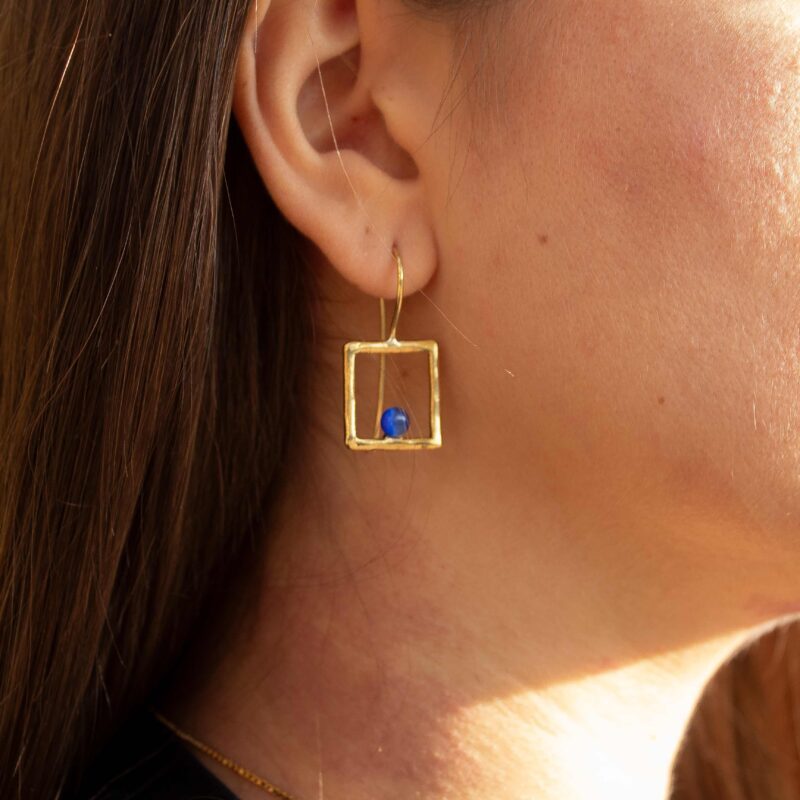 Cyanea Square hook earrings with Blue cat’s eye stone | Sunny Designs - Image 3