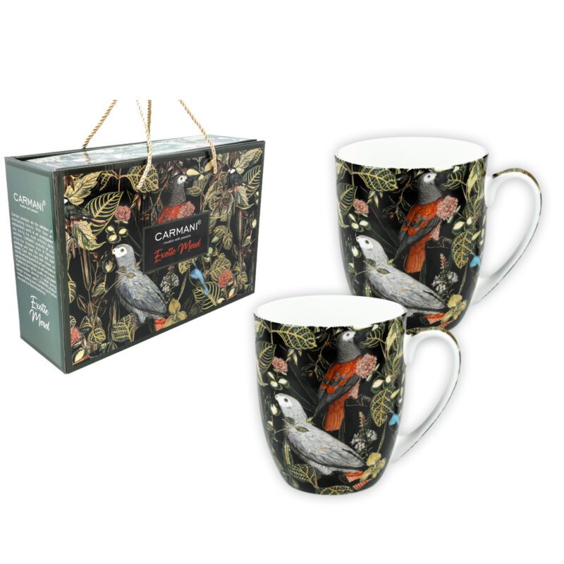 Set of two porcelain mugs featuring an exotic birds design from Carmani, each with a capacity of 400ml. These beautifully crafted mugs add a touch of nature-inspired elegance to your kitchen and are perfect for enjoying your favorite beverages. Ideal as a thoughtful gift, they come with gift packaging, making them a delightful present for any occasion. Carmani mugs, exotic birds mugs, porcelain mugs, tea and coffee mugs, unique gifts, gift packaging, stylish home decor, thoughtful gift Σετ από 2 κούπες πορσελάνης με σχέδιο εξωτικών πουλιών από την Carmani, η κάθε μία έχει χωρητικότητα 400ml. Αυτές οι όμορφα κατασκευασμένες κούπες προσθέτουν μια πινελιά κομψότητας εμπνευσμένη από τη φύση στην κουζίνα σας και είναι ιδανικές για να απολαμβάνετε τα αγαπημένα σας ποτά. Ιδανικές ως στοχαστικά δώρα, συνοδεύονται από συσκευασία δώρου, καθιστώντας τες μια ευχάριστη επιλογή για κάθε περίσταση. Κούπες Carmani, κούπες με εξωτικά πουλιά, πορσελάνες κούπες, κούπες τσαγιού και καφέ, μοναδικά δώρα, συσκευασία δώρου, στυλάτη διακόσμηση σπιτιού, στοχαστικό δώρο