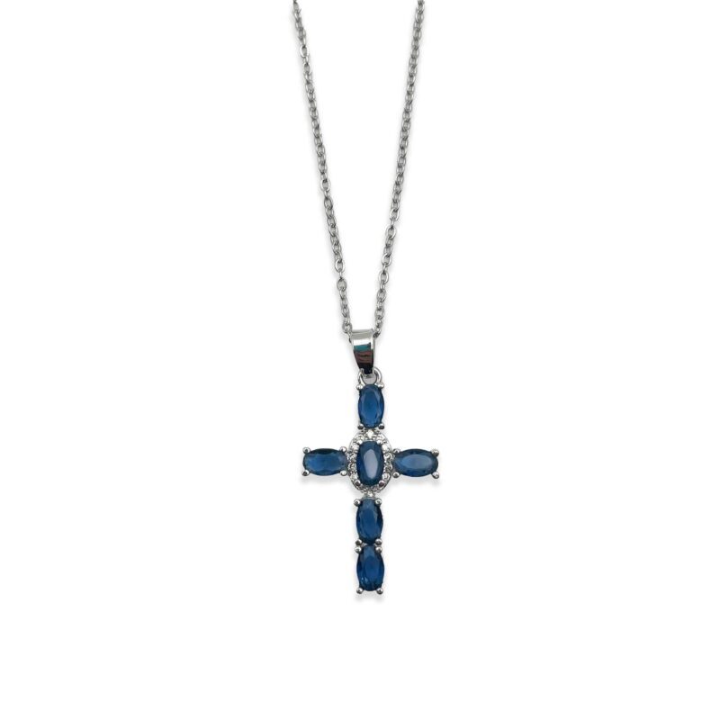 Silver 925 cross necklace with blue zircon stones, a stylish and meaningful piece, perfect for women and a thoughtful gift. cross necklace, silver 925 necklace, blue zircon cross necklace, women’s jewelry, religious jewelry, jewelry gift, luxury necklace, gemstone necklace, stylish women’s necklace, cross pendant Κολιέ σταυρός από ασήμι 925 με μπλε πέτρες ζιργκόν, ένα στυλάτο και συμβολικό κόσμημα, ιδανικό για γυναίκες και εξαιρετική επιλογή για δώρο. κολιέ σταυρός, κολιέ ασήμι 925, κολιέ με μπλε ζιργκόν σταυρό, γυναικείο κόσμημα, θρησκευτικό κόσμημα, δώρο κόσμημα, πολυτελές κολιέ, κολιέ με πολύτιμες πέτρες, στυλάτο γυναικείο κολιέ, μενταγιόν σταυρός