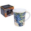 Vincent van Gogh mug, Irises mug, art-inspired mug, decorative gift box, elegant ceramic mug, gift for art lovers. This elegant mug, inspired by Vincent van Gogh's iconic "Irises," is packaged in a decorative gift box. Greek: Κούπα Vincent van Gogh, κούπα Irises, κούπα εμπνευσμένη από τέχνη, διακοσμητική συσκευασία δώρου, κομψή κεραμική κούπα, δώρο για λάτρεις της τέχνης. Αυτή η κομψή κούπα, εμπνευσμένη από το εμβληματικό έργο "Ίριδες" του Vincent van Gogh, είναι συσκευασμένη σε διακοσμητική συσκευασία δώρου.