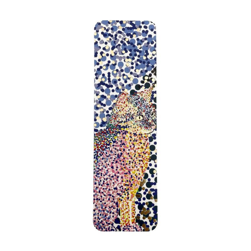 Elegant cat bookmark inspired by the art movement of Pointillism. A great accessory for book lovers who appreciate art. cat bookmark, pointillism art bookmark, artistic bookmark, cat lover gift, book accessory, stylish bookmark, unique gifts, Christmas gifts for book lovers, artistic gift for readers.