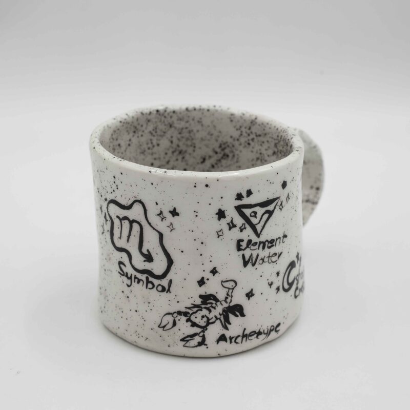 Handmade ceramic mug featuring the Scorpio zodiac sign, adorned with intricate details about Scorpios, including their favorite flower (chrysanthemum), element (water), and signature traits. Ideal for astrology lovers seeking a unique, personalized drinking experience. Χειροποίητη κεραμική κούπα με το ζώδιο του Σκορπιού, διακοσμημένη με λεπτομέρειες για το ζώδιο, όπως το αγαπημένο τους λουλούδι , το στοιχείο τους (νερό) και τα χαρακτηριστικά τους. Ιδανική για τους λάτρεις της αστρολογίας που αναζητούν μια μοναδική, προσωπική εμπειρία ροφήματος.