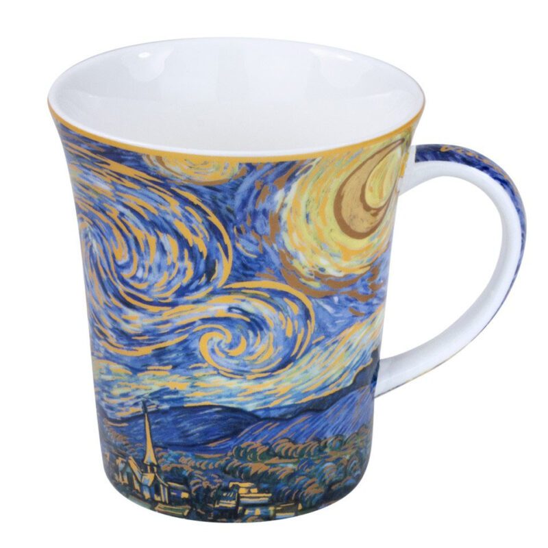 mug, Van Gogh mug, Starry Night mug, art-inspired mug, decorative gift box mug, elegant coffee mug, Vincent van Gogh gift, This elegant 420ml mug, inspired by Vincent van Gogh's "Starry Night," is beautifully packaged in a decorative gift box, perfect for coffee and art enthusiasts. Greek: κούπα, κούπα Van Gogh, κούπα Starry Night, κούπα τσαγιού εμπνευσμένη από την τέχνη, διακοσμητική συσκευασία δώρου, κομψή κούπα καφέ, δώρο Vincent van Gogh, Αυτή η κομψή κούπα των 420ml, εμπνευσμένη από το έργο "Starry Night" του Vincent van Gogh, είναι όμορφα συσκευασμένη σε διακοσμητική συσκευασία δώρου, ιδανική για λάτρεις του καφέ και της τέχνης.