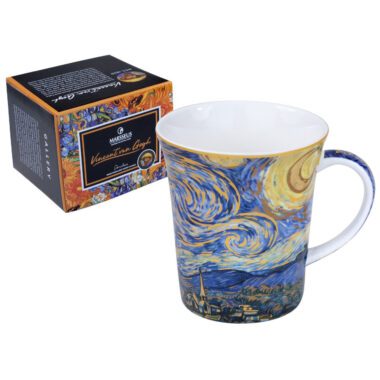 mug, Van Gogh mug, Starry Night mug, art-inspired mug, decorative gift box mug, elegant coffee mug, Vincent van Gogh gift, This elegant 420ml mug, inspired by Vincent van Gogh's "Starry Night," is beautifully packaged in a decorative gift box, perfect for coffee and art enthusiasts. Greek: κούπα, κούπα Van Gogh, κούπα Starry Night, κούπα τσαγιού εμπνευσμένη από την τέχνη, διακοσμητική συσκευασία δώρου, κομψή κούπα καφέ, δώρο Vincent van Gogh, Αυτή η κομψή κούπα των 420ml, εμπνευσμένη από το έργο "Starry Night" του Vincent van Gogh, είναι όμορφα συσκευασμένη σε διακοσμητική συσκευασία δώρου, ιδανική για λάτρεις του καφέ και της τέχνης.