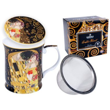 mug with tea brewer, Klimt tea mug, The Kiss tea mug, art-inspired tea mug, decorative gift box mug, elegant tea mug, Gustav Klimt gift, This elegant 400ml mug with tea brewer, inspired by Gustav Klimt's "The Kiss," is beautifully packaged in a decorative gift box, perfect for tea and art enthusiasts. Greek: κούπα με φίλτρο τσαγιού, κούπα Klimt, κούπα The Kiss με φίλτρο, κούπα τσαγιού εμπνευσμένη από την τέχνη, διακοσμητική συσκευασία δώρου, κομψή κούπα τσαγιού, δώρο Gustav Klimt, Αυτή η κομψή κούπα των 400ml με φίλτρο τσαγιού, εμπνευσμένη από το έργο "The Kiss" του Gustav Klimt, είναι όμορφα συσκευασμένη σε διακοσμητική συσκευασία δώρου, ιδανική για λάτρεις του τσαγιού και της τέχνης.