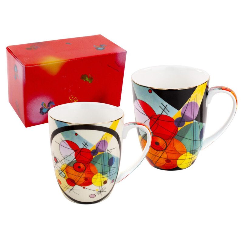 Set of 2 large mugs, Kandinsky mugs, abstract art mugs, elegant mugs, Wassily Kandinsky gift, decorative gift box, This set of two elegant large mugs, inspired by the abstract artworks of the great painter Wassily Kandinsky, is packaged in a decorative gift box. Capacity 400 ml. Greek: σετ 2 μεγάλες κούπες, κούπες Kandinsky, κούπες αφηρημένης τέχνης, κομψές κούπες, δώρο Wassily Kandinsky, διακοσμητική συσκευασία δώρου, Αυτό το σετ από δύο κομψές μεγάλες κούπες, εμπνευσμένο από τα αφηρημένα έργα του μεγάλου ζωγράφου Wassily Kandinsky, είναι συσκευασμένο σε διακοσμητική συσκευασία δώρου. Χωρητικότητα 400 ml.