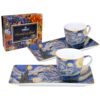 espresso cup set, Van Gogh espresso cups, Starry Night espresso set, art-inspired espresso set, decorative gift box cups, elegant coffee set, Vincent van Gogh gift, This set of two 75ml espresso cups with saucers, inspired by Van Gogh's "Starry Night," is beautifully packaged in a decorative gift box, perfect for art and coffee enthusiasts. Greek: σετ φλιτζάνια εσπρέσο, φλιτζάνια εσπρέσο Van Gogh, σετ εσπρέσο Έναστρη Νύχτα, σετ εσπρέσο εμπνευσμένο από την τέχνη, διακοσμητική συσκευασία δώρου, κομψό σετ καφέ, δώρο Vincent van Gogh, Το σετ περιλαμβάνει δύο φλιτζάνια εσπρέσο των 75ml με πιατάκια, εμπνευσμένα από το έργο "Έναστρη Νύχτα" του Van Gogh, σε διακοσμητική συσκευασία δώρου, ιδανικό για λάτρεις της τέχνης και του καφέ.