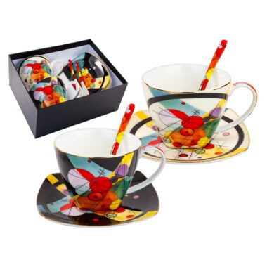 set of cups, Kandinsky cups, abstract art cups, cups with saucers and spoons, art-inspired cups, decorative gift box cups, elegant tea cups, Wassily Kandinsky gift, This set of two elegant cups with saucers and spoons is inspired by the abstract artworks of the great painter Wassily Kandinsky. Packaged in a decorative gift box. Capacity 250 ml * 2. Greek: σετ κούπες, κούπες Kandinsky, κούπες αφηρημένης τέχνης, κούπες με πιατάκια και κουτάλια, κούπες εμπνευσμένες από την τέχνη, διακοσμητική συσκευασία δώρου, κομψές κούπες τσαγιού, δώρο Wassily Kandinsky, Αυτό το σετ από δύο κομψές κούπες με πιατάκια και κουτάλια είναι εμπνευσμένο από τα αφηρημένα έργα του μεγάλου ζωγράφου Wassily Kandinsky. Συσκευασμένο σε διακοσμητική συσκευασία δώρου. Χωρητικότητα 250 ml * 2.