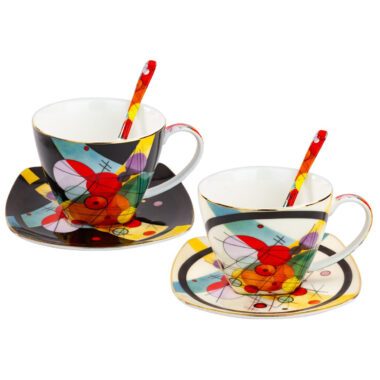 set of cups, Kandinsky cups, abstract art cups, cups with saucers and spoons, art-inspired cups, decorative gift box cups, elegant tea cups, Wassily Kandinsky gift, This set of two elegant cups with saucers and spoons is inspired by the abstract artworks of the great painter Wassily Kandinsky. Packaged in a decorative gift box. Capacity 250 ml * 2. Greek: σετ κούπες, κούπες Kandinsky, κούπες αφηρημένης τέχνης, κούπες με πιατάκια και κουτάλια, κούπες εμπνευσμένες από την τέχνη, διακοσμητική συσκευασία δώρου, κομψές κούπες τσαγιού, δώρο Wassily Kandinsky, Αυτό το σετ από δύο κομψές κούπες με πιατάκια και κουτάλια είναι εμπνευσμένο από τα αφηρημένα έργα του μεγάλου ζωγράφου Wassily Kandinsky. Συσκευασμένο σε διακοσμητική συσκευασία δώρου. Χωρητικότητα 250 ml * 2.