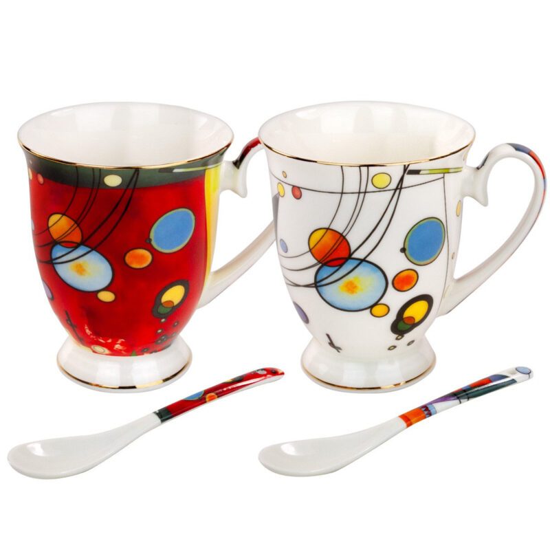 set of cups, Kandinsky cups, abstract art cups, cups with saucers and spoons, decorative gift box cups, elegant tea cups, Wassily Kandinsky gift, This set of two elegant cups with saucers and spoons, inspired by the abstract artworks of the great painter Wassily Kandinsky, is packaged in a decorative gift box. Capacity 280 ml * 2. Greek: σετ κούπες, κούπες Kandinsky, κούπες αφηρημένης τέχνης, κούπες με πιατάκια και κουτάλια, διακοσμητική συσκευασία δώρου, κομψές κούπες τσαγιού, δώρο Wassily Kandinsky, Αυτό το σετ από δύο κομψές κούπες με πιατάκια και κουτάλια είναι εμπνευσμένο από τα αφηρημένα έργα του μεγάλου ζωγράφου Wassily Kandinsky. Συσκευασμένο σε διακοσμητική συσκευασία δώρου. Χωρητικότητα 280 ml * 2.