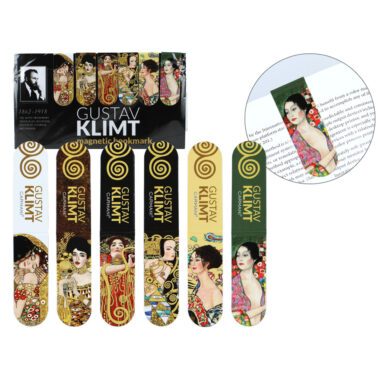 Set of 6 magnetic bookmarks inspired by the artwork of Gustav Klimt, created by Carmani. Featuring iconic designs like 