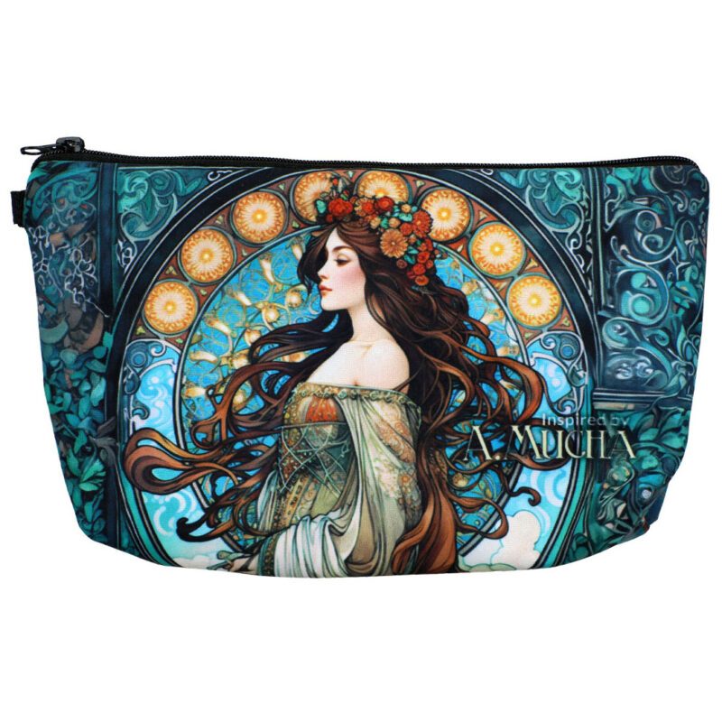 Elegant cosmetic bag inspired by the artwork of Alphonse Mucha, designed by Carmani. This beautifully decorated bag features intricate patterns and is secured with a zipper, making it a must-have accessory for every woman. The rich designs ensure that every woman will find a unique piece that suits her style. A perfect blend of practicality and art. cosmetic bag, Mucha-inspired bag, elegant cosmetic case, zipper pouch, artistic design, practical accessory, gift for women, decorative bag, art-inspired bag, stylish storage, travel cosmetic bag, luxury pouch. Κομψό νεσεσέρ εμπνευσμένο από τα έργα του Αλφόνς Μουχά, σχεδιασμένο από την Carmani. Αυτό το όμορφα διακοσμημένο νεσεσέρ διαθέτει περίπλοκα σχέδια και κλείνει με φερμουάρ, κάνοντάς το απαραίτητο αξεσουάρ για κάθε γυναίκα. Τα πλούσια σχέδια διασφαλίζουν ότι κάθε γυναίκα θα βρει ένα μοναδικό κομμάτι που ταιριάζει στο στυλ της. Ιδανικός συνδυασμός πρακτικότητας και τέχνης. νεσεσέρ, τσάντα εμπνευσμένη από τον Μουχά, κομψό νεσεσέρ, τσάντα με φερμουάρ, καλλιτεχνικός σχεδιασμός, πρακτικό αξεσουάρ, δώρο για γυναίκες, διακοσμητική τσάντα, τσάντα εμπνευσμένη από την τέχνη, κομψή αποθήκευση, αξεσουάρ ταξιδιού, πολυτελές πουγκί.