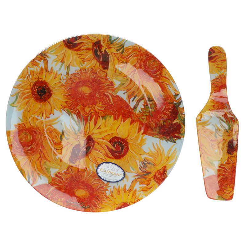 Decorative plate with spatula featuring Van Gogh's Sunflowers. This elegant set includes a beautifully designed plate and a spatula, perfect for serving desserts or as a decorative piece in your home. Ideal for art lovers and those who appreciate high-quality home decor.decorative plate with spatula, Van Gogh Sunflowers, art-inspired plate set, dessert serving set, Van Gogh home decor, unique art plates, elegant serving set, home decor gift, ceramic art plate, art lover gift, sunflower decor. Διακοσμητικό πιάτο με σπάτουλα με το έργο του Van Gogh Ηλιοτρόπια. Αυτό το κομψό σετ περιλαμβάνει ένα όμορφα σχεδιασμένο πιάτο και σπάτουλα, ιδανικό για σερβίρισμα γλυκών ή ως διακοσμητικό αντικείμενο στο σπίτι σας. Ιδανικό για λάτρεις της τέχνης και για όσους εκτιμούν τη μοναδική διακόσμηση υψηλής ποιότητας.διακοσμητικό πιάτο με σπάτουλα, Van Gogh Ηλιοτρόπια, σετ πιάτου εμπνευσμένο από τέχνη, σετ σερβιρίσματος γλυκών, διακόσμηση σπιτιού Van Gogh, μοναδικά πιάτα τέχνης, κομψό σετ σερβιρίσματος, δώρο διακόσμησης σπιτιού, κεραμικό πιάτο τέχνης, δώρο για λάτρεις της τέχνης, διακόσμηση ηλιοτροπίων.