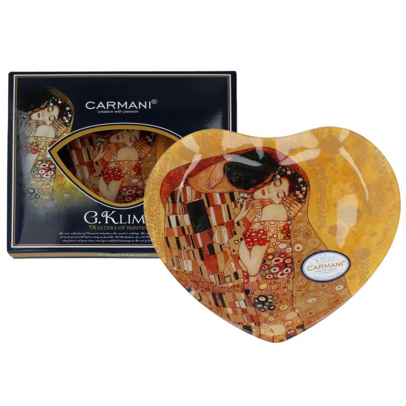 Decorative plate heart - G. Klimt, The Kiss, 24.5x23cm (CARMANI). A stunning heart-shaped decorative plate featuring Gustav Klimt's iconic masterpiece The Kiss. Made with high-quality materials, it serves as both an elegant decoration and a functional piece for special occasions. An excellent gift for art lovers. Keywords: decorative plate, heart-shaped plate, Gustav Klimt, The Kiss, art-inspired home decor, elegant gift, Carmani collection.Διακοσμητική πιατέλα καρδιά - G. Klimt, Το Φιλί, 24.5x23cm (CARMANI). Μια εντυπωσιακή διακοσμητική πιατέλα σε σχήμα καρδιάς, εμπνευσμένη από το αριστούργημα Το Φιλί του Gustav Klimt. Κατασκευασμένη από υλικά υψηλής ποιότητας, μπορεί να χρησιμοποιηθεί τόσο ως κομψό διακοσμητικό όσο και ως λειτουργικό κομμάτι για ιδιαίτερες περιστάσεις. Ιδανικό δώρο για λάτρεις της τέχνης. Λέξεις-κλειδιά: διακοσμητική πιατέλα, πιατέλα καρδιά, Gustav Klimt, Το Φιλί, διακόσμηση εμπνευσμένη από την τέχνη, κομψό δώρο, συλλογή Carmani