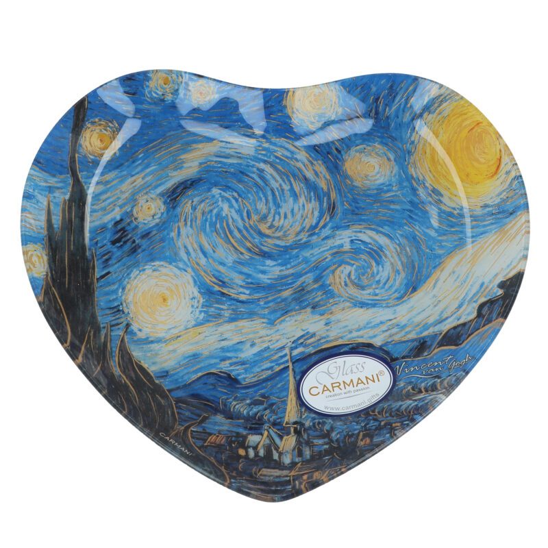 Heart-shaped decorative plate featuring Van Gogh’s iconic Starry Night. This high-quality plate is a beautiful combination of art and function, ideal as a decoration or a unique gift for art enthusiasts. Perfect for any room to bring a touch of classic art into the home.heart-shaped decorative plate, Van Gogh art plate, Starry Night plate, decorative art plate, home decor, art collector plate, gift for art lovers, unique art piece, Van Gogh decor, art-inspired gift.Διακοσμητικό πιάτο σε σχήμα καρδιάς με το εμβληματικό έργο Εναστρη Νύχτα του Van Gogh. Το πιάτο υψηλής ποιότητας είναι ένας όμορφος συνδυασμός τέχνης και λειτουργικότητας, ιδανικό ως διακόσμηση ή ξεχωριστό δώρο για λάτρεις της τέχνης. Ιδανικό για οποιονδήποτε χώρο, προσφέροντας μία πινελιά κλασικής τέχνης στο σπίτι. διακοσμητικό πιάτο καρδιάς, πιάτο τέχνης Van Gogh, πιάτο Εναστρη Νύχτα, διακοσμητικό πιάτο τέχνης, διακόσμηση σπιτιού, πιάτο για συλλέκτες, δώρο για λάτρεις της τέχνης, μοναδικό έργο τέχνης, διακόσμηση Van Gogh, δώρο εμπνευσμένο από την τέχνη