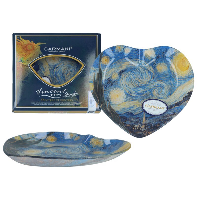 Small heart-shaped decorative plate featuring Van Gogh's Starry Night. A beautifully crafted ceramic plate that adds an artistic touch to any space. Ideal for home decor or as a unique gift for art lovers.small decorative plate, heart-shaped plate, Van Gogh Starry Night, ceramic art plate, home decor gift, artistic tableware, unique serving plate, art-inspired decor, Van Gogh home collection, elegant ceramic dish. Μικρό διακοσμητικό πιάτο σε σχήμα καρδιάς με το έργο του Van Gogh Έναστρη Νύχτα. Ένα καλαίσθητο κεραμικό πιάτο που προσθέτει μια καλλιτεχνική πινελιά στον χώρο σας. Ιδανικό για διακόσμηση ή ως ξεχωριστό δώρο για λάτρεις της τέχνης.μικρό διακοσμητικό πιάτο, πιάτο καρδιά Van Gogh, Έναστρη Νύχτα πιάτο, κεραμικό πιάτο τέχνης, διακοσμητικό δώρο σπιτιού, καλλιτεχνικό σκεύος, μοναδικό πιάτο σερβιρίσματος, έμπνευση από τέχνη, συλλογή Van Gogh για το σπίτι, κομψό κεραμικό πιάτο.