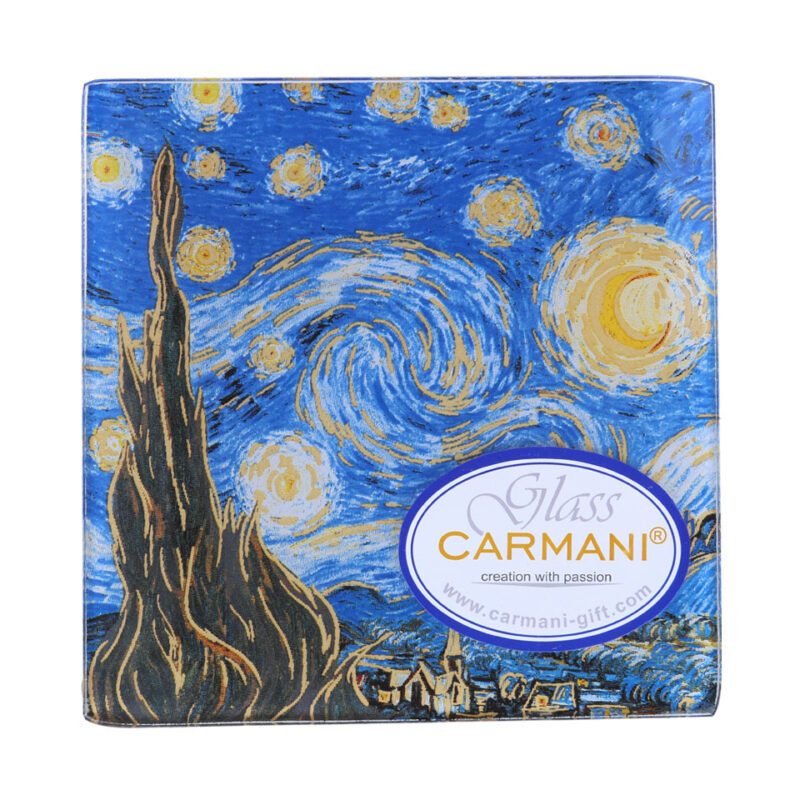 Coaster - V. van Gogh, Starry Night (Carmani). A beautifully designed coaster featuring Vincent van Gogh's iconic Starry Night. Perfect for protecting surfaces while adding an artistic touch to your home decor. An elegant and practical gift for art lovers. Σουβέρ - Β. βαν Γκογκ, Έναστρη Νύχτα (Carmani). Ένα όμορφα διακοσμημένο σουβέρ με το εμβληματικό έργο Έναστρη Νύχτα του Vincent van Gogh. Ιδανικό για την προστασία των επιφανειών, προσθέτοντας παράλληλα μια καλλιτεχνική πινελιά στη διακόσμηση του σπιτιού. Ένα κομψό και πρακτικό δώρο για τους λάτρεις της τέχνης. coaster, Starry Night, Vincent van Gogh, Carmani, drink coaster, artistic home decor, elegant gift, table protection, σουβέρ, Έναστρη Νύχτα, Βίνσεντ βαν Γκογκ, Carmani, διακόσμηση σπιτιού, καλλιτεχνικό δώρο, προστασία τραπεζιού.