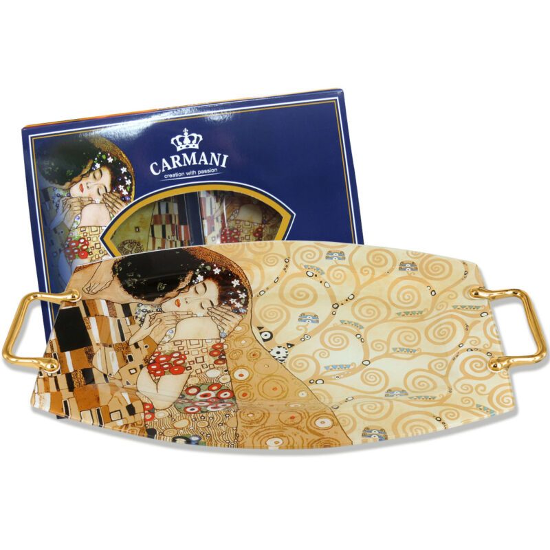 Decorative tray - Gustav Klimt, The Kiss. An elegant decorative tray featuring the iconic motif from Klimt's "The Kiss." Made from high-quality materials, this tray serves as both a stunning decorative piece and a practical everyday item. Dimensions: 45.8x28.8 cm. Διακοσμητικός δίσκος - Γκ. Κλιμτ, Το Φιλί. Ένας κομψός διακοσμητικός δίσκος με το εμβληματικό σχέδιο από το έργο "Το Φιλί" του Κλιμτ. Κατασκευασμένο από υλικά υψηλής ποιότητας, αυτός ο δίσκος μπορεί να χρησιμοποιηθεί τόσο ως διακόσμηση όσο και ως καθημερινό αντικείμενο. Διαστάσεις: 45,8x28,8 εκ. Decorative tray, Gustav Klimt, The Kiss, art tray, elegant tray, high-quality tray, everyday use, home decor, functional decor, gift for art lovers, Κλιμτ, διακοσμητικός δίσκος, διακοσμητικά αντικείμενα, τέχνη, πολυτελή διακόσμηση.