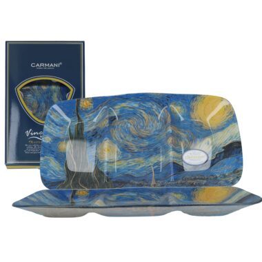 Decorative nut platter with three compartments featuring Van Gogh's The Starry Night! A high-quality and artistic serving dish inspired by the iconic masterpiece. Ideal for serving nuts, snacks, or sweets with elegance. A stylish home accessory and a perfect gift for art lovers. Keywords: decorative nut platter, Van Gogh Starry Night dish, ceramic serving tray, artistic home decor, stylish serving plate, Van Gogh collection, night sky-themed dish, unique gift, elegant tableware, Carmani art plate. Διακοσμητική πιατέλα για ξηρούς καρπούς με 3 χωρίσματα με σχέδιο την Έναστρη Νύχτα του Vincent van Gogh! Ένα υψηλής ποιότητας καλλιτεχνικό πιάτο σερβιρίσματος, εμπνευσμένο από το εμβληματικό αριστούργημα. Ιδανικό για το σερβίρισμα ξηρών καρπών, σνακ ή γλυκισμάτων με κομψότητα. Ένα στυλάτο διακοσμητικό για το σπίτι και το τέλειο δώρο για τους λάτρεις της τέχνης. Keywords: διακοσμητική πιατέλα, πιάτο ξηρών καρπών, Van Gogh Έναστρη Νύχτα, κεραμικό πιάτο τέχνης, καλλιτεχνική διακόσμηση σπιτιού, πιάτο σερβιρίσματος, συλλογή Van Gogh, πιατέλα με νυχτερινό ουρανό, κομψό σερβίτσιο, Carmani πιάτο τέχνης.