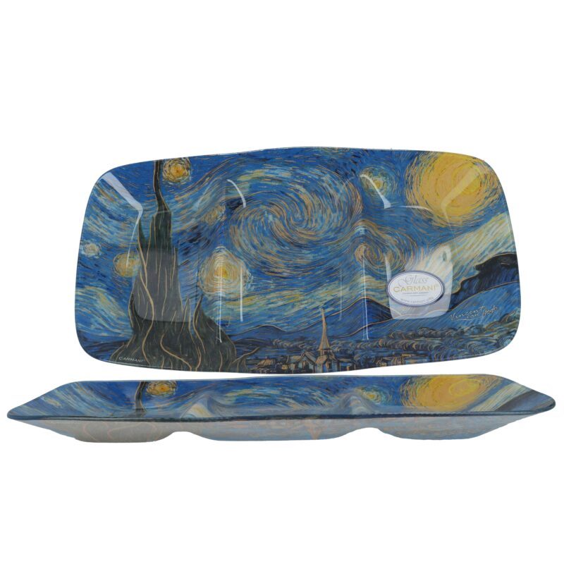 Decorative nut platter with three compartments featuring Van Gogh's The Starry Night! A high-quality and artistic serving dish inspired by the iconic masterpiece. Ideal for serving nuts, snacks, or sweets with elegance. A stylish home accessory and a perfect gift for art lovers. Keywords: decorative nut platter, Van Gogh Starry Night dish, ceramic serving tray, artistic home decor, stylish serving plate, Van Gogh collection, night sky-themed dish, unique gift, elegant tableware, Carmani art plate. Διακοσμητική πιατέλα για ξηρούς καρπούς με 3 χωρίσματα με σχέδιο την Έναστρη Νύχτα του Vincent van Gogh! Ένα υψηλής ποιότητας καλλιτεχνικό πιάτο σερβιρίσματος, εμπνευσμένο από το εμβληματικό αριστούργημα. Ιδανικό για το σερβίρισμα ξηρών καρπών, σνακ ή γλυκισμάτων με κομψότητα. Ένα στυλάτο διακοσμητικό για το σπίτι και το τέλειο δώρο για τους λάτρεις της τέχνης. Keywords: διακοσμητική πιατέλα, πιάτο ξηρών καρπών, Van Gogh Έναστρη Νύχτα, κεραμικό πιάτο τέχνης, καλλιτεχνική διακόσμηση σπιτιού, πιάτο σερβιρίσματος, συλλογή Van Gogh, πιατέλα με νυχτερινό ουρανό, κομψό σερβίτσιο, Carmani πιάτο τέχνης.