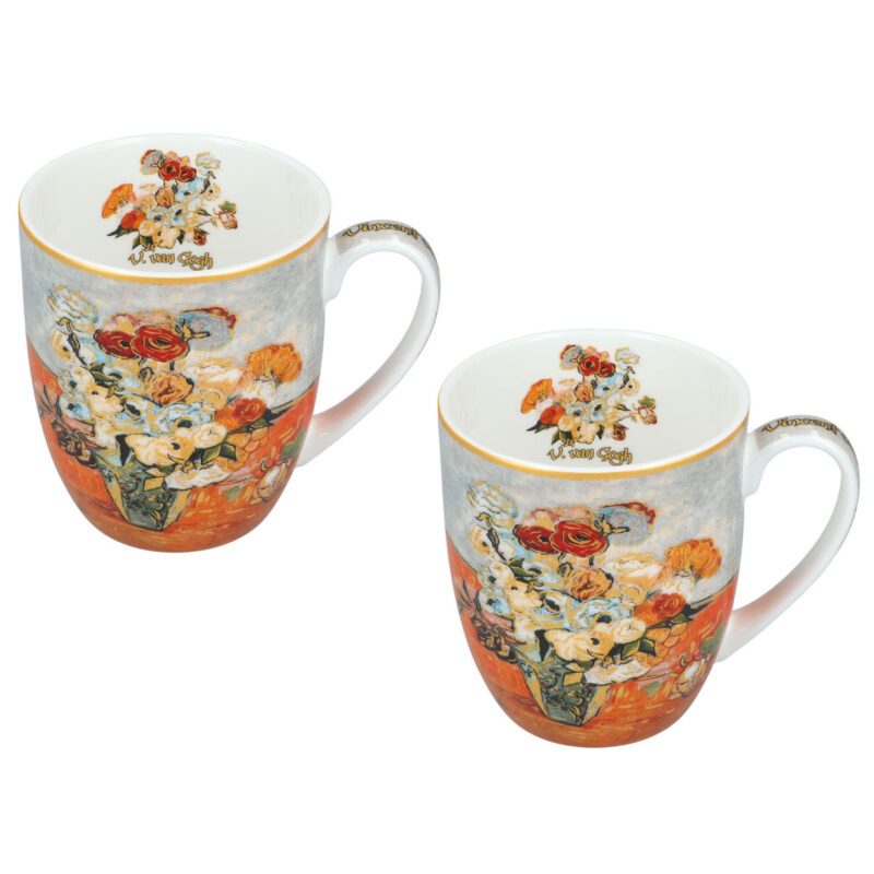 Set of 2 cups - V. van Gogh, Roses and Anemones (Carmani), 400ml. A set of two elegant cups featuring Vincent van Gogh's "Roses and Anemones." Perfect for tea or coffee lovers, this set is packed in unique packaging, making it an ideal gift. Σετ 2 κούπες - Β. βαν Γκογκ, Ρόζες και Ανθοφόρα (Carmani), 400ml. Ένα σετ δύο κομψών κούπες με το έργο του Βίνσεντ βαν Γκογκ, "Ρόζες και Ανθοφόρα". Ιδανικό για λάτρεις του τσαγιού ή του καφέ, το σετ συσκευάζεται σε ιδιαίτερη συσκευασία, κάνοντάς το ιδανικό δώρο. Set of cups, Vincent van Gogh, Roses and Anemones, gift set, 400ml cups, art cups, Carmani cups, luxury mugs, van Gogh gift, καλλιτεχνικές κούπες, δώρο, σετ κούπες, πορσελάνη, κούπες με έργο τέχνης