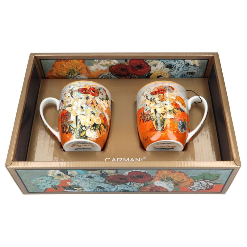 Set of 2 cups - V. van Gogh, Roses and Anemones (Carmani), 400ml. A set of two elegant cups featuring Vincent van Gogh's "Roses and Anemones." Perfect for tea or coffee lovers, this set is packed in unique packaging, making it an ideal gift. Σετ 2 κούπες - Β. βαν Γκογκ, Ρόζες και Ανθοφόρα (Carmani), 400ml. Ένα σετ δύο κομψών κούπες με το έργο του Βίνσεντ βαν Γκογκ, "Ρόζες και Ανθοφόρα". Ιδανικό για λάτρεις του τσαγιού ή του καφέ, το σετ συσκευάζεται σε ιδιαίτερη συσκευασία, κάνοντάς το ιδανικό δώρο. Set of cups, Vincent van Gogh, Roses and Anemones, gift set, 400ml cups, art cups, Carmani cups, luxury mugs, van Gogh gift, καλλιτεχνικές κούπες, δώρο, σετ κούπες, πορσελάνη, κούπες με έργο τέχνης