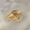 InnSaei Eye ring, handmade in 24k gold plated brass. Boho chic artisan jewelry with symbolic protective eye design, unique statement ring by Sunny Designs. Δαχτυλίδι InnSaei Eye, χειροποίητο από ορείχαλκο επιχρυσωμένο 24 καράτια. Boho chic artisan κόσμημα με συμβολικό σχέδιο μάτι προστασίας, μοναδικό statement δαχτυλίδι Sunny Designs.