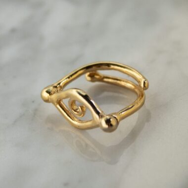 InnSaei Eye ring, handmade in 24k gold plated brass, artisan boho chic jewelry, symbolic protective eye design, unique handmade statement ring by Sunny Designs