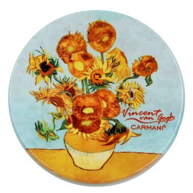 Round ceramic coaster with Van Gogh’s "Sunflowers in a Vase" – decorative and functional. Van Gogh coaster, Sunflowers ceramic coaster, artistic drinkware, round table coaster, Carmani home decor, art-inspired gifts, surface protector, artistic home accessoriesΣτρογγυλό κεραμικό σουβέρ με το έργο "Ηλιοτρόπια σε βάζο" του Βαν Γκογκ – διακοσμητικό και χρηστικό. σουβέρ Βαν Γκογκ, κεραμικό σουβέρ ηλιοτρόπια, διακοσμητικά τραπεζιού, καλλιτεχνικό σουβέρ, Carmani Ελλάδα, δώρα για λάτρεις τέχνης, προστασία επιφανειών, διακόσμηση σπιτιού με τέχνη.