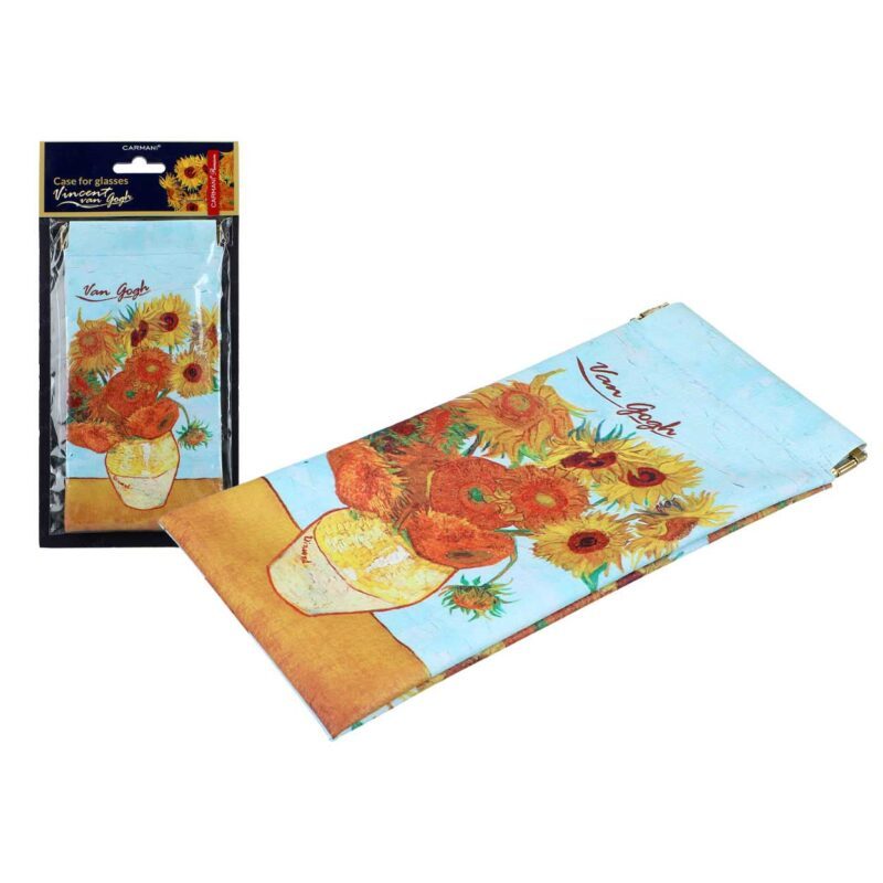 Soft eyeglass case with Van Gogh's "Sunflowers" artwork – artistic protection for your glasses.Van Gogh eyeglass case, Sunflowers soft case, artistic eyewear case, Carmani accessories, protective glasses case, stylish eyeglass holder, Van Gogh gifts, unique eyeglass case, art-inspired eyewear protection, gift ideas for art lovers. Μαλακή θήκη γυαλιών με το έργο "Ηλιοτρόπια" του Βαν Γκογκ – καλλιτεχνική προστασία για τα γυαλιά σας. θήκη γυαλιών Βαν Γκογκ, μαλακή θήκη γυαλιών Ηλιοτρόπια, καλλιτεχνική θήκη για γυαλιά, αξεσουάρ Carmani, προστατευτική θήκη γυαλιών, κομψή θήκη για γυαλιά, δώρα με τέχνη, μοναδικά αξεσουάρ, θήκες γυαλιών για λάτρεις της τέχνης