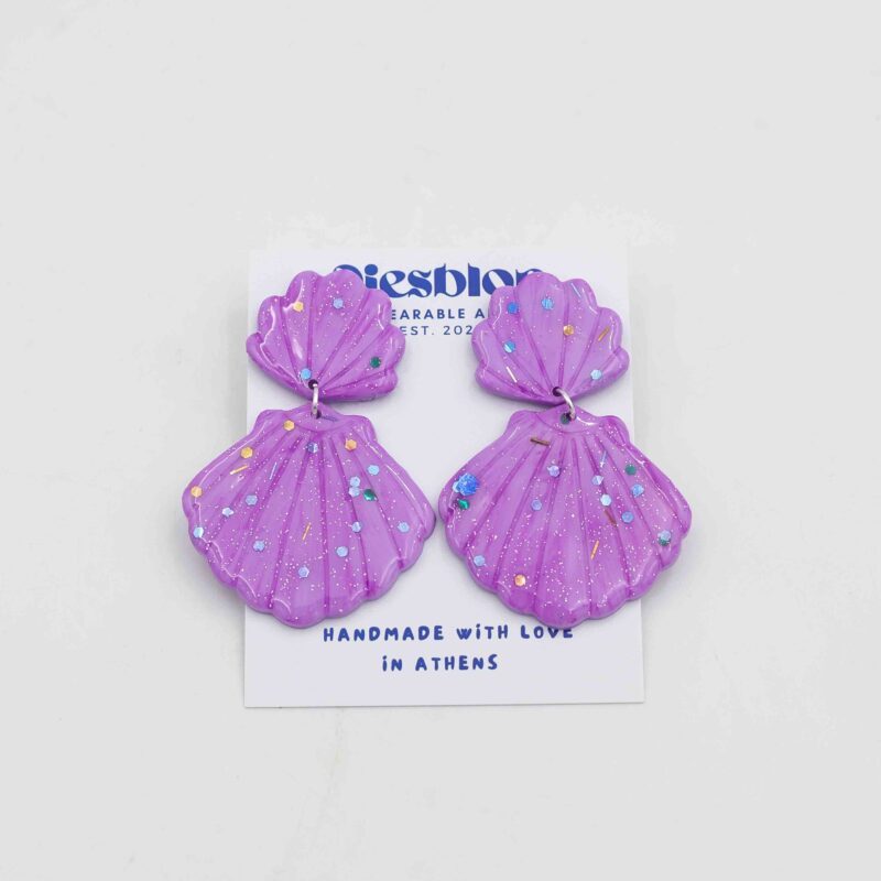 Glittery Lilac Polymer Shell Earrings - Diesblon