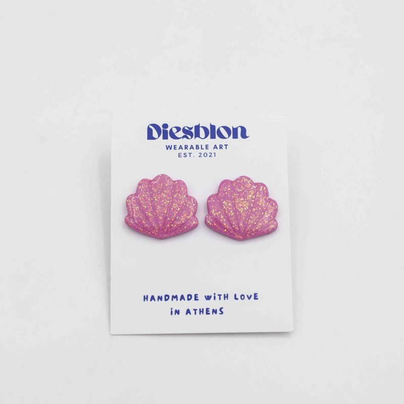 Handmade Polymer Glitter Shell Studs - Diesblon
