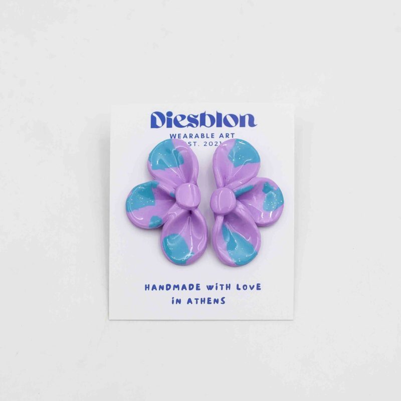 Half Flowers Earrings in Purple and Green - Diesblon