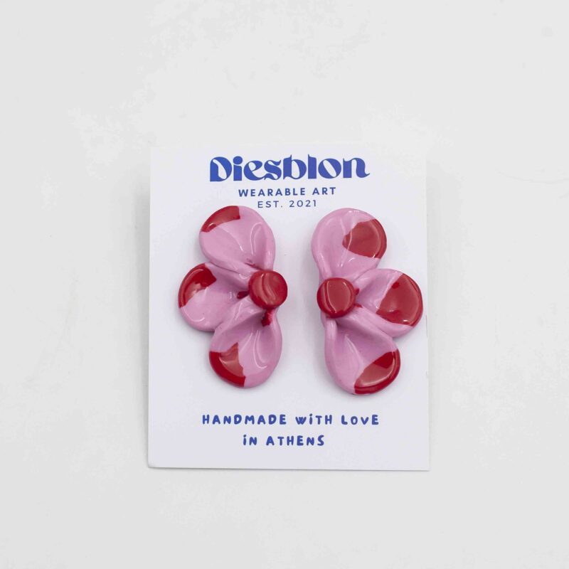 Half Flowers Earrings in Red and Pink - Diesblon