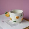 handmade ceramic mug with 3d tangerines, watermelons,strawberries,lemons,cherries and bananas. χειροποίητες κεραμικές κούπες με 3d φρούτα όπως τα κεράσια τις μπανάνες τα μανταρίνια τα καρπούζια τα λεμόνια και τις φράουλες.