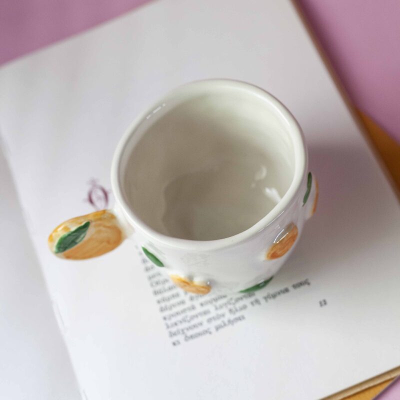 handmade ceramic mug with 3d tangerines, watermelons,strawberries,lemons,cherries and bananas. χειροποίητες κεραμικές κούπες με 3d φρούτα όπως τα κεράσια τις μπανάνες τα μανταρίνια τα καρπούζια τα λεμόνια και τις φράουλες.