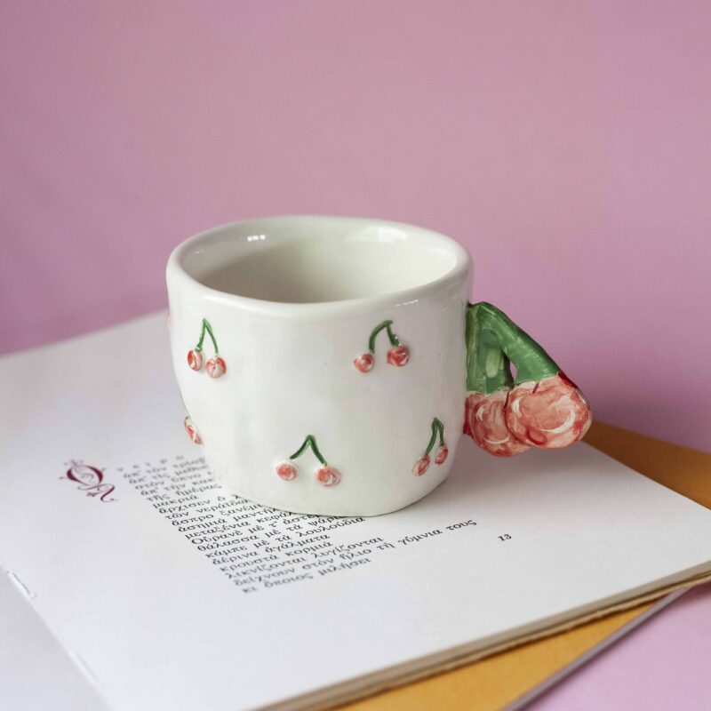 handmade ceramic mug with 3d tangerines, watermelons,strawberries,lemons,cherries and bananas. χειροποίητες κεραμικές κούπες με 3d φρούτα όπως τα κεράσια τις μπανάνες τα μανταρίνια τα καρπούζια τα λεμόνια και τις φράουλες.