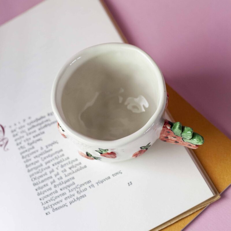 handmade ceramic mug with 3d tangerines, watermelons,strawberries,lemons,cherries and bananas. χειροποίητες κεραμικές κούπες με 3d φρούτα όπως τα κεράσια τις μπανάνες τα μανταρίνια τα καρπούζια τα λεμόνια και τις φράουλες.