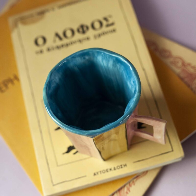 handmade ceramic glass with 3 perfect maching colors. χειροποίητη κεραμική κούπα με 3 χρώματα που ταιριάζουν. πολύ ελαφρυά.