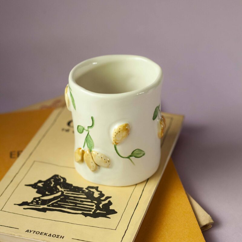 handmade ceramic mug with 3d tangerines, watermelons,strawberries,lemons,cherries and bananas. χειροποίητες κεραμικές κούπες με 3d φρούτα όπως τα κεράσια τις μπανάνες τα μανταρίνια τα καρπούζια τα λεμόνια και τις φράουλες.