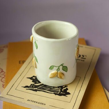 handmade ceramic mug with 3d tangerines, watermelons,strawberries,lemons,cherries and bananas. χειροποίητες κεραμικές κούπες με 3d φρούτα όπως τα κεράσια τις μπανάνες τα μανταρίνια τα καρπούζια τα λεμόνια και τις φράουλες.