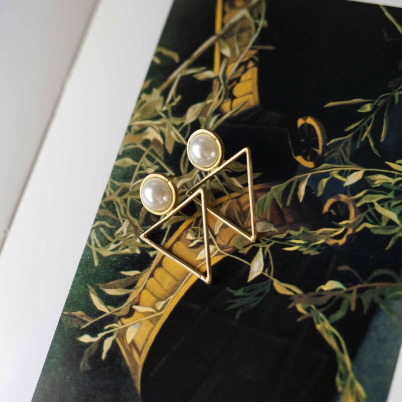 Triangle Earrings with Pearl Stone – Sunny Designs - Image 2