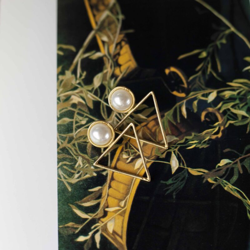 Triangle Earrings with Pearl Stone – Sunny Designs - Image 3